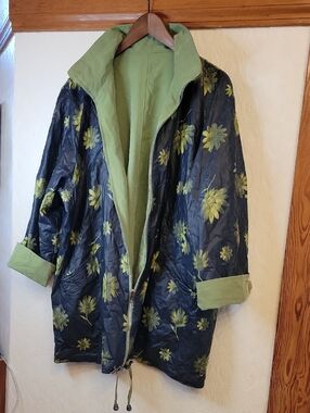 Steilmann Reversible Floral Trench Coat - Black & Olive Green